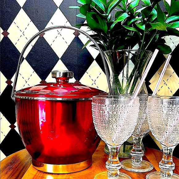Other - Mid-Century Red Acrylic & Stainless Steel Ice Bucket – Bold Retro Barware